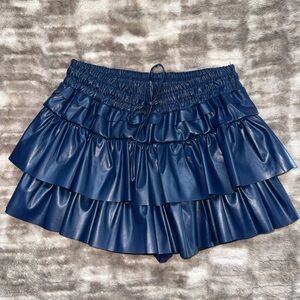Navy faux leather Ruffled Skirt